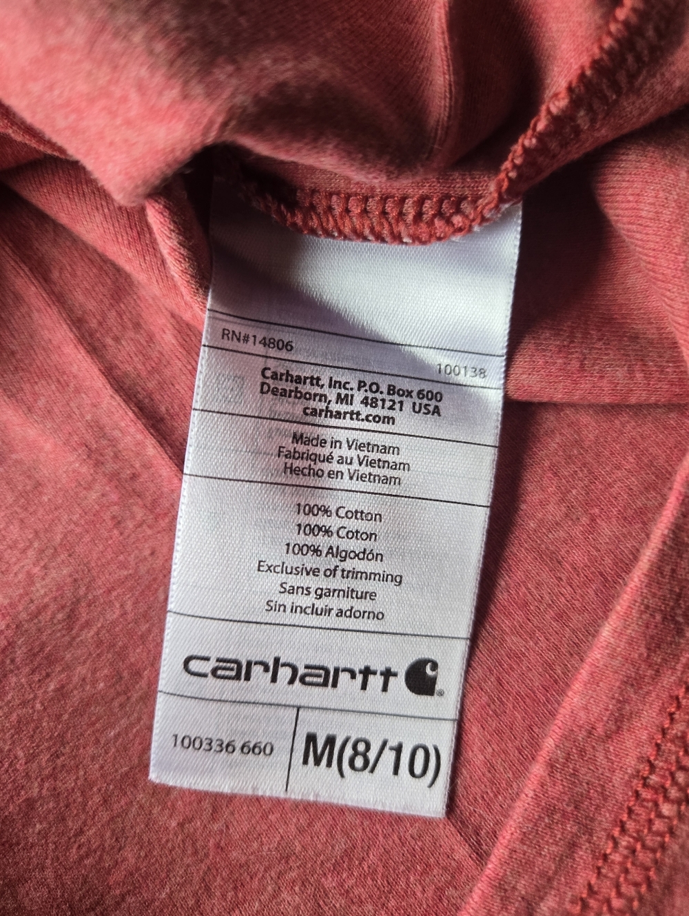 Carhartt Short Sleeve V-Neck Tee - Orangish Red PTP=19"